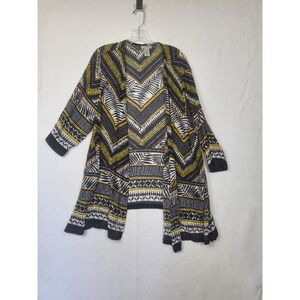 CATHERINES BLUE YELLOW WHITE CROCHET CARDIGAN SWEATER 3/4 SLEEVE SIZE 1X 18/20W